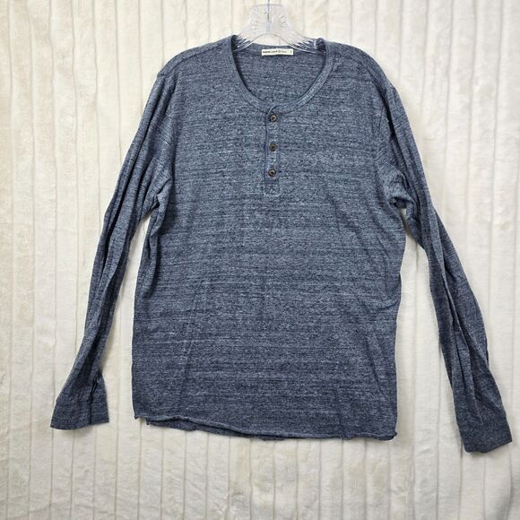 Marine Layer Men's Re-Spun Henley Long Sleeve Shirt Size Large Blue Slub - Picture 1 of 9
